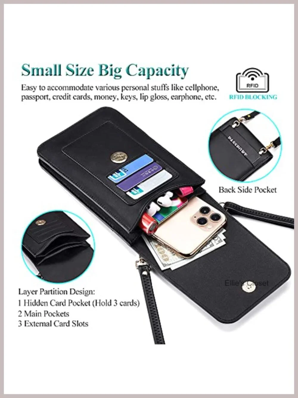 Vegan Leather Small Crossbody Bag with RFID Blocking Card Slots for Women,